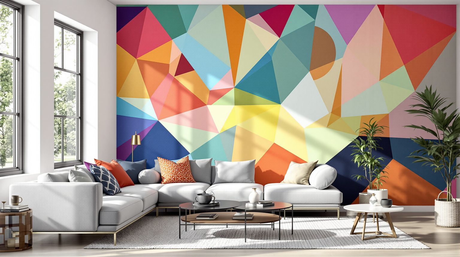 Peinture géométrique mur salon : Transformez votre espace avec style et originalité !